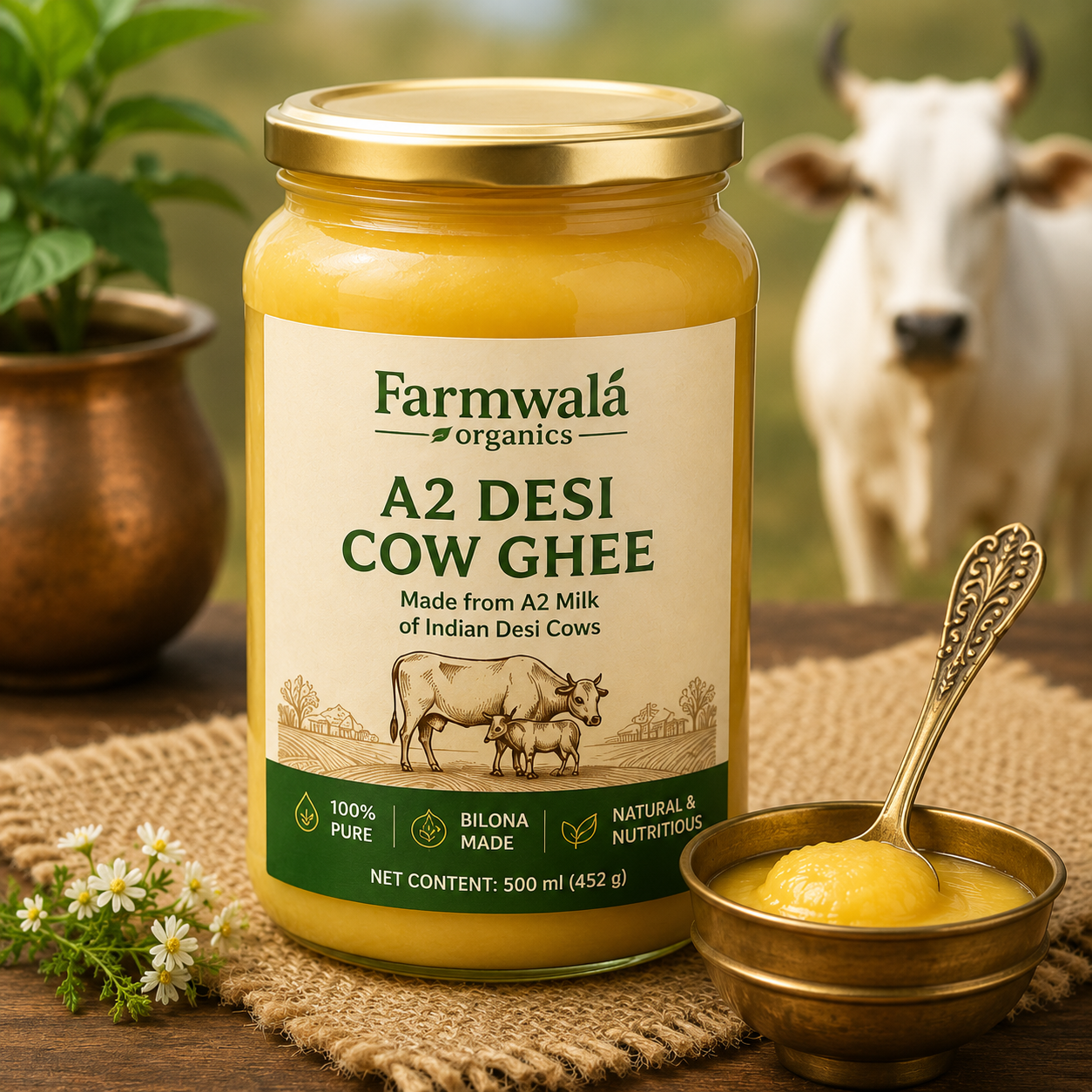 Image of Jar Containing A2 Desi Cow Ghee 500gm