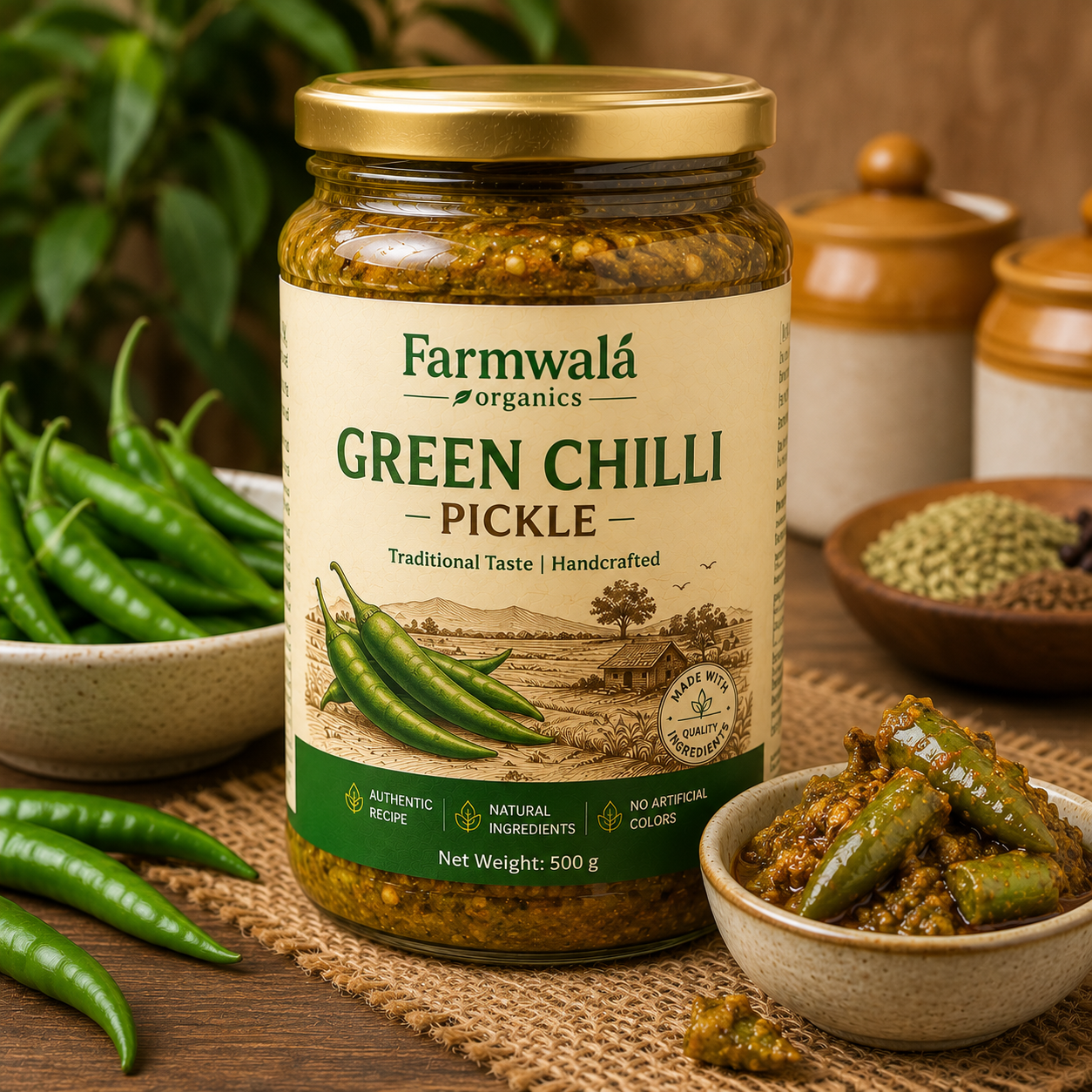 Image of Jar containing green chilli pickle